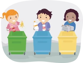 Kids Learning Eco-Friendly Recycling Sorting Clipart for Environmental Education