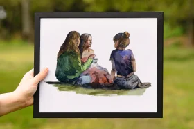 Peaceful Gathering of Friends in Nature: A Serene Picnic Clipart Scene