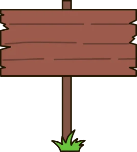 Rustic Wooden Blank Sign Clipart - Weathered Brown Signpost with Green Grass Base