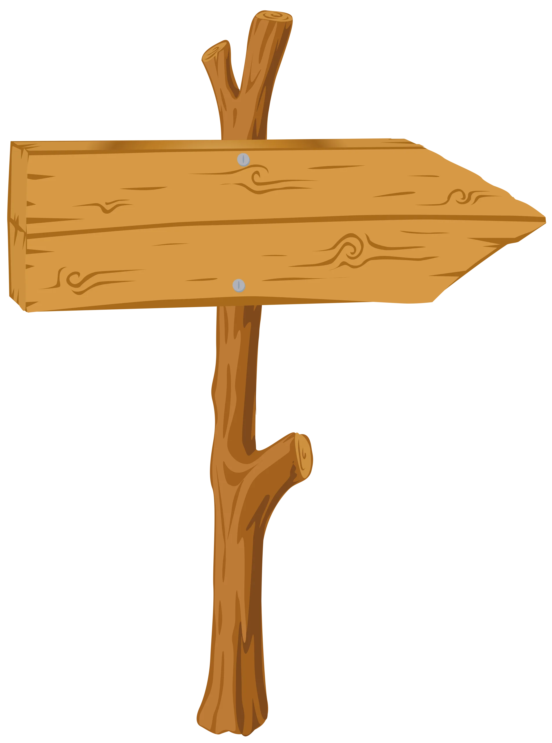 Rustic Wooden Directional Arrow Signpost Clipart with Natural Wood Grain Texture