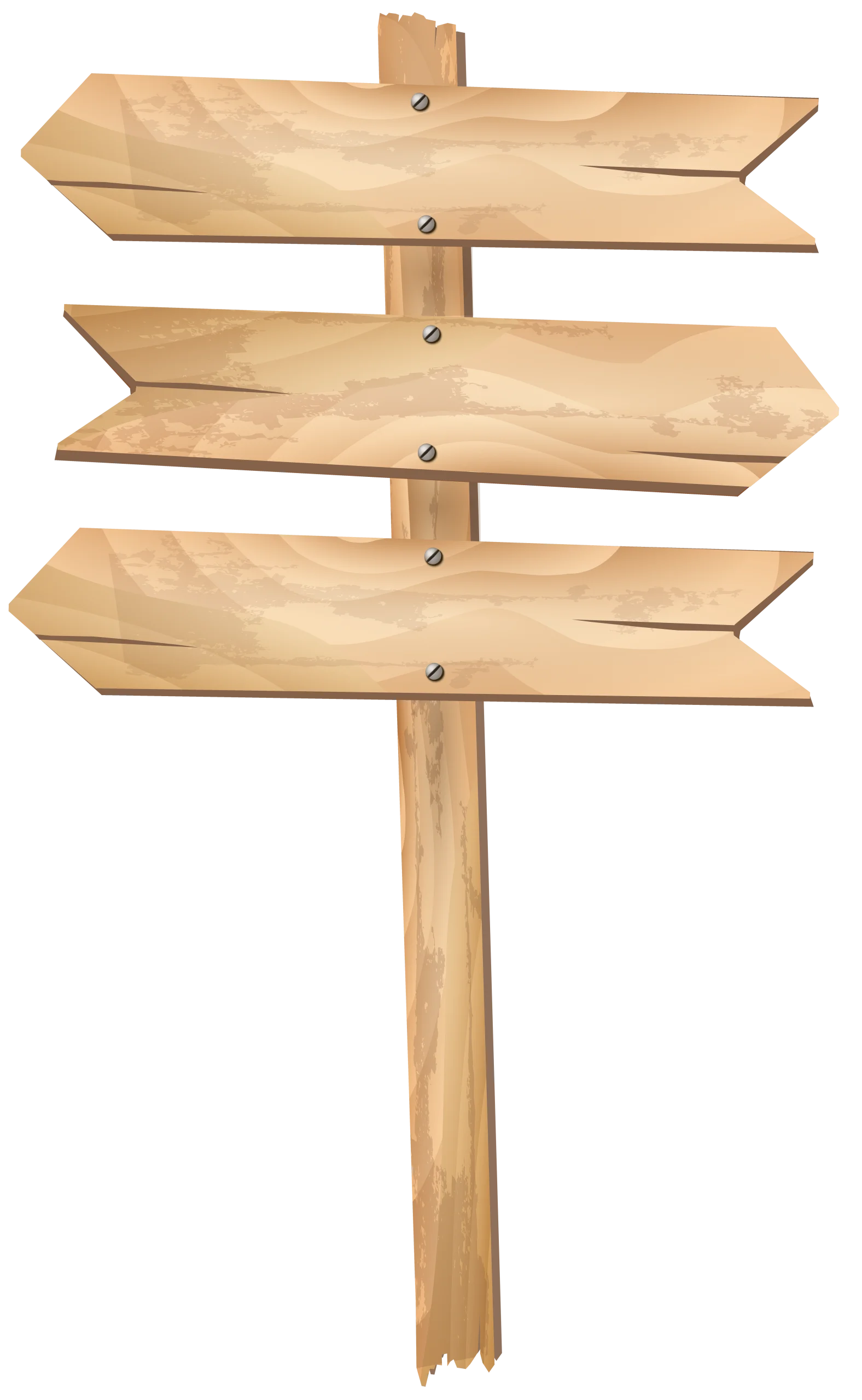 Rustic Wooden Directional Sign Clipart with Blank Pointing Arrows