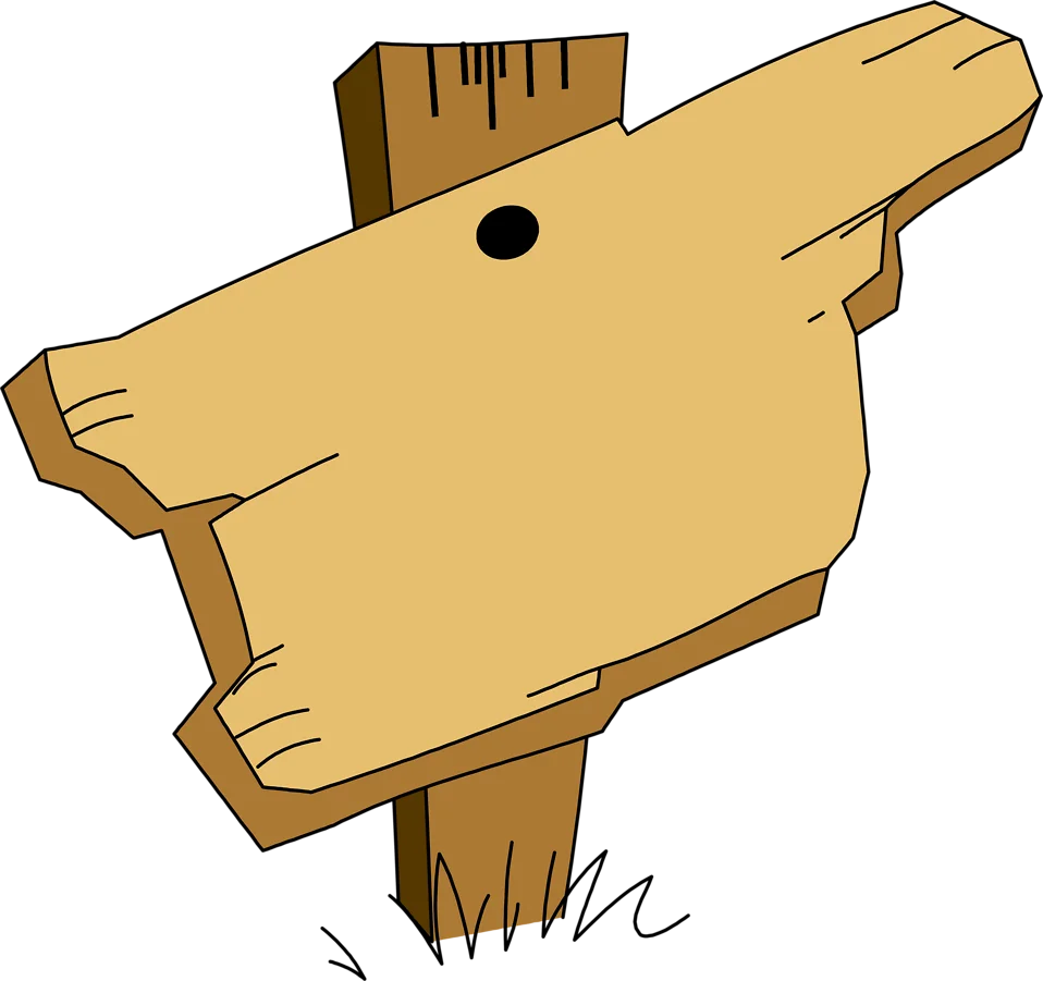 Rustic Wooden Directional Signpost Clipart with Grass and Simple Design