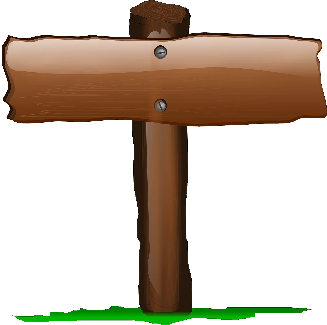 Rustic Wooden Signpost Clipart with Blank Horizontal Plank and Green Base