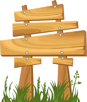Rustic Wooden Signpost Clipart with Weathered Planks and Grassy Landscape