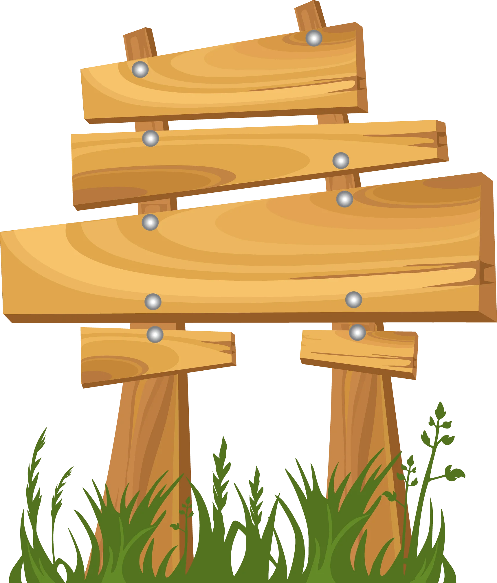 Rustic Wooden Signpost Clipart with Weathered Planks and Grassy Landscape