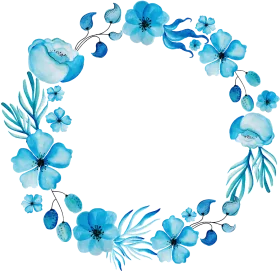 Serene Blue Watercolor Floral Wreath Clipart with Delicate Botanical Elements