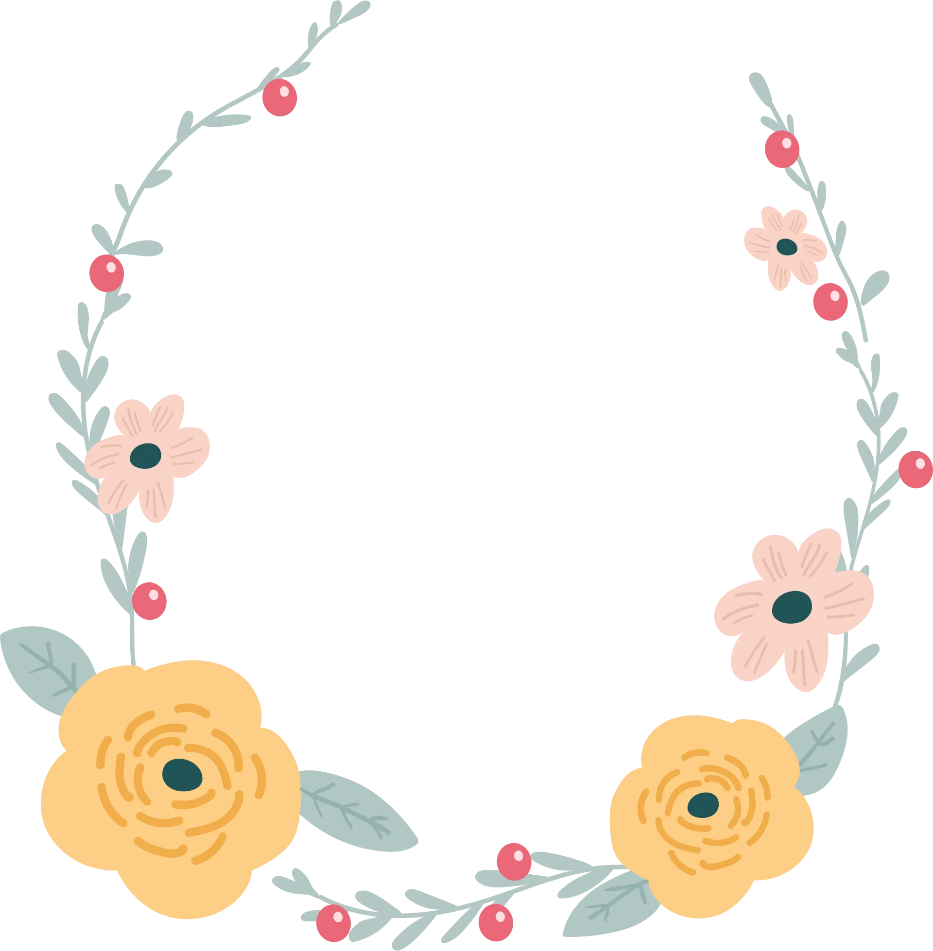 Soft Pastel Floral Wreath Clipart with Delicate Yellow and Pink Blossoms