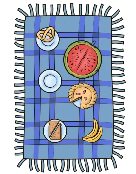 Summer Picnic Feast Clipart: A Delightful Spread on a Blue Checkered Blanket