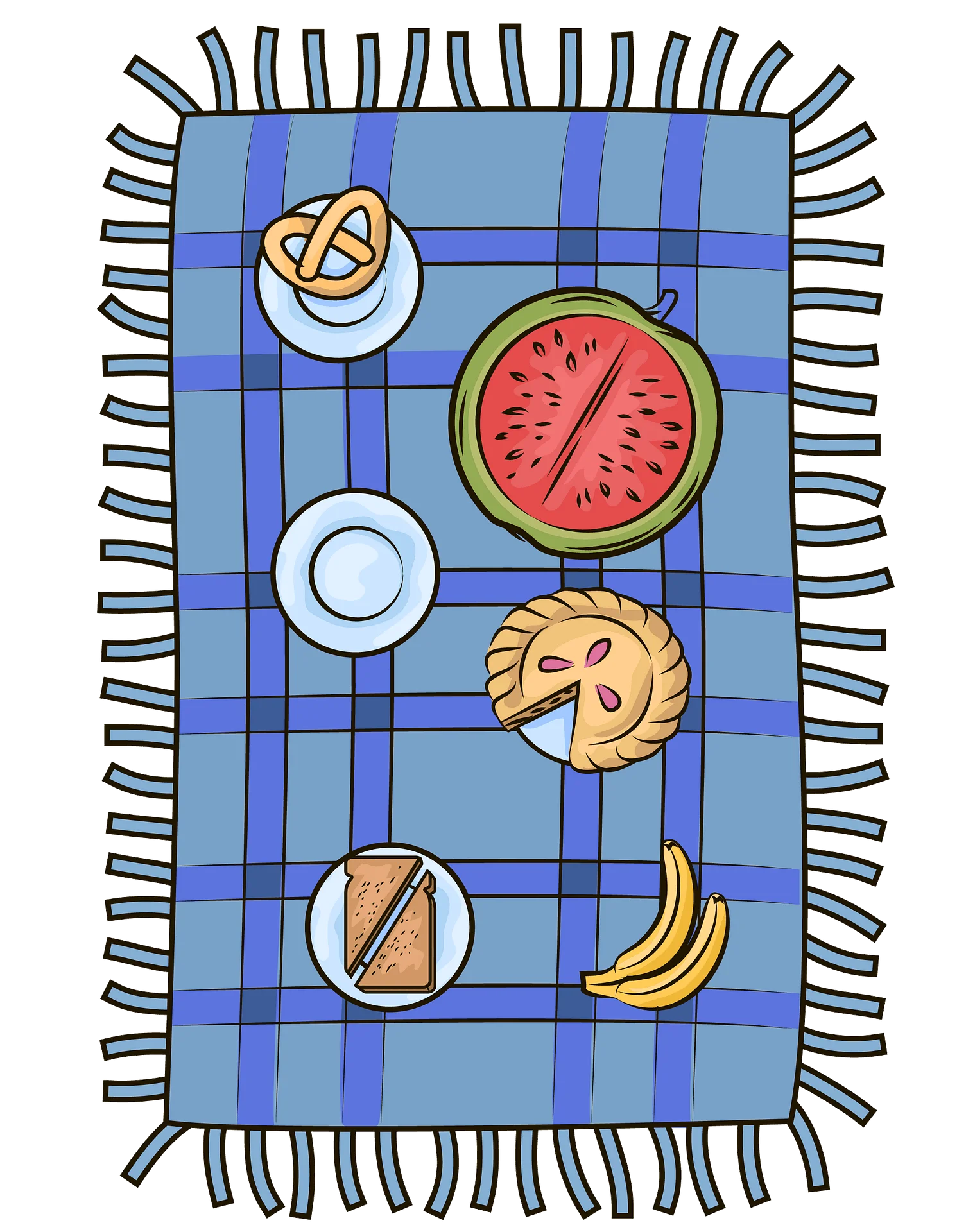 Summer Picnic Feast Clipart: A Delightful Spread on a Blue Checkered Blanket