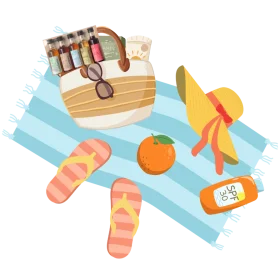 Sunny Beach Day Essentials Clipart: Summer Picnic and Relaxation Elements