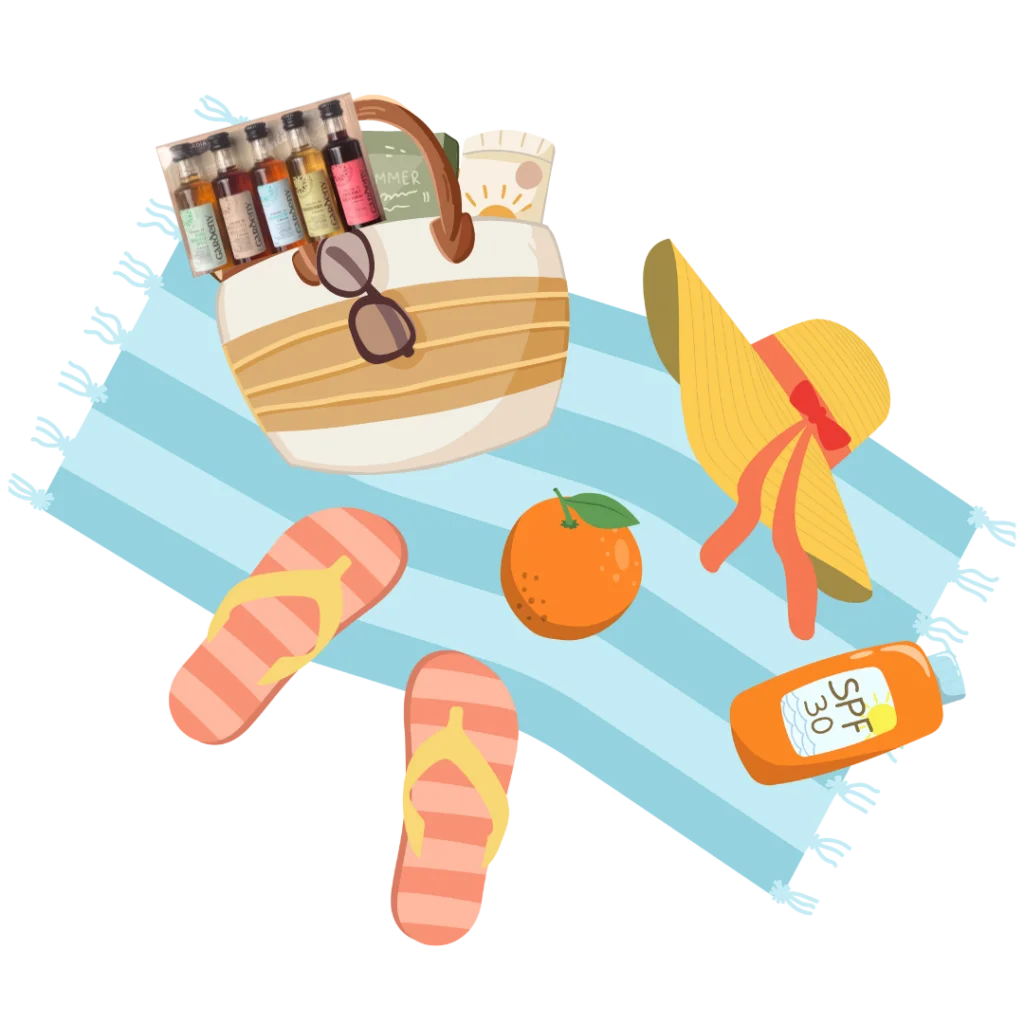 Sunny Beach Day Essentials Clipart: Summer Picnic and Relaxation Elements