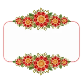 Symmetrical Red and Yellow Floral Clipart Border with Intricate Green Leaf Accents