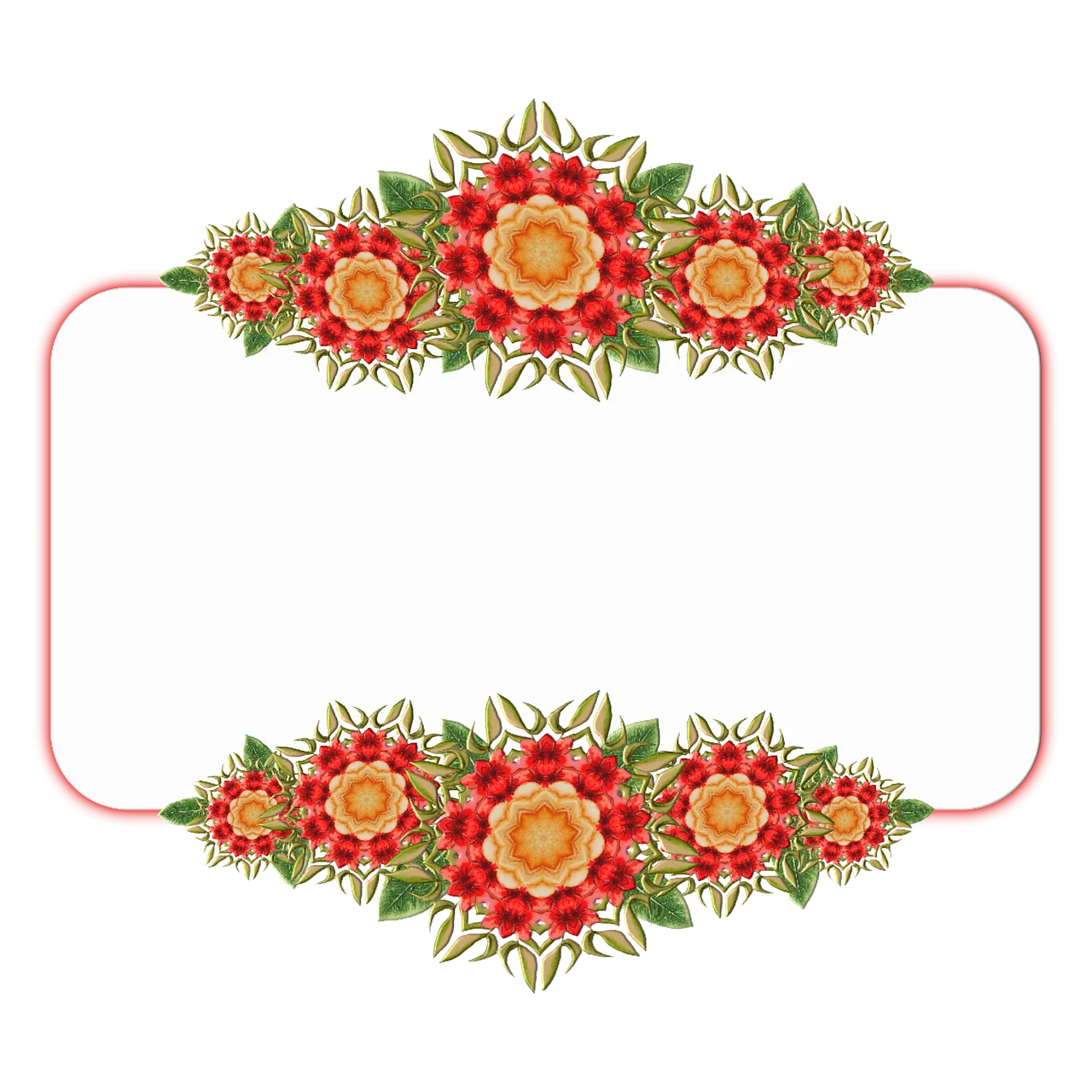Symmetrical Red and Yellow Floral Clipart Border with Intricate Green Leaf Accents
