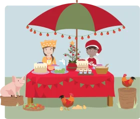 Whimsical Summer Picnic Clipart with Cheerful Characters and Playful Decor