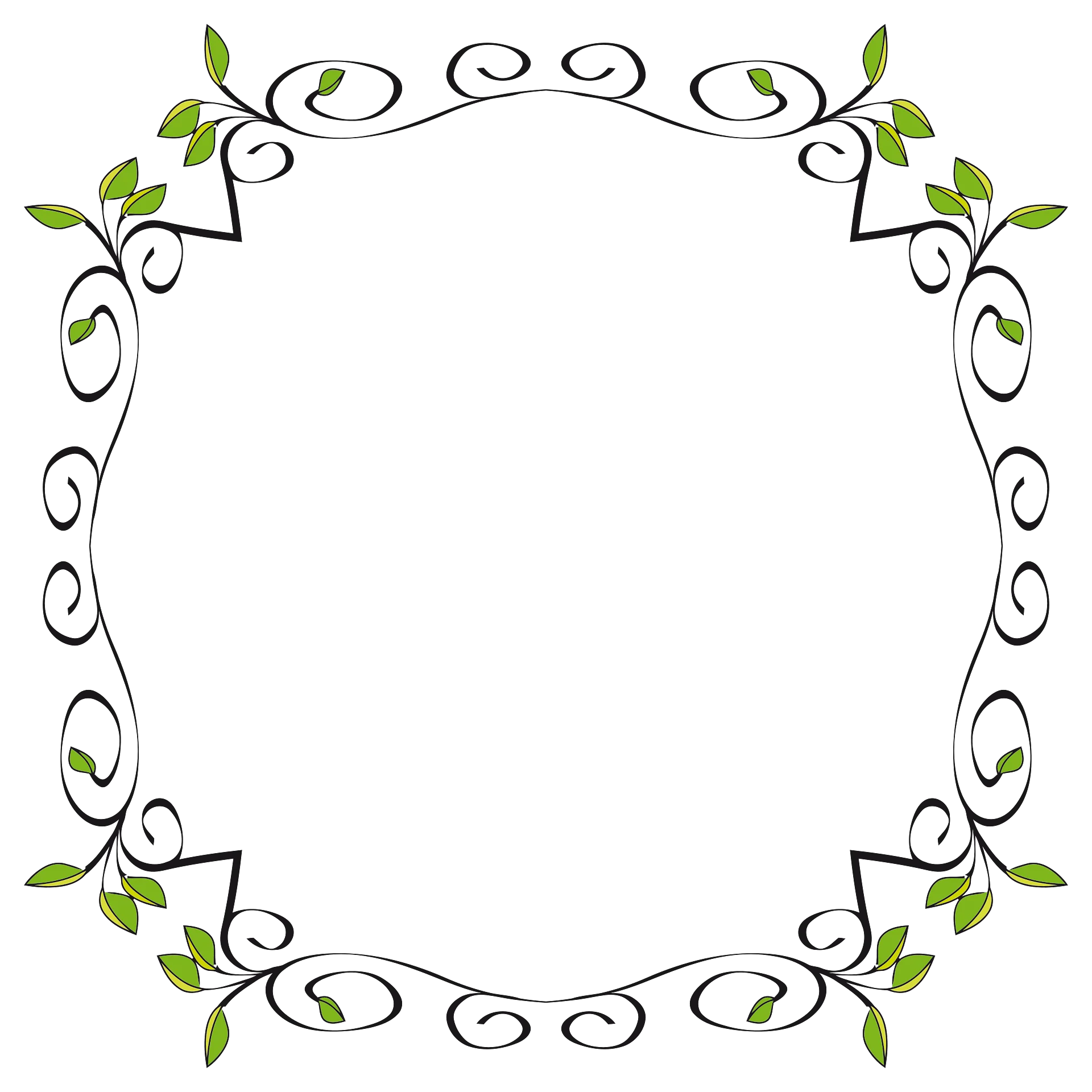 Elegant Green Leaf and Swirl Decorative Frame Clipart Design for Artistic Projects