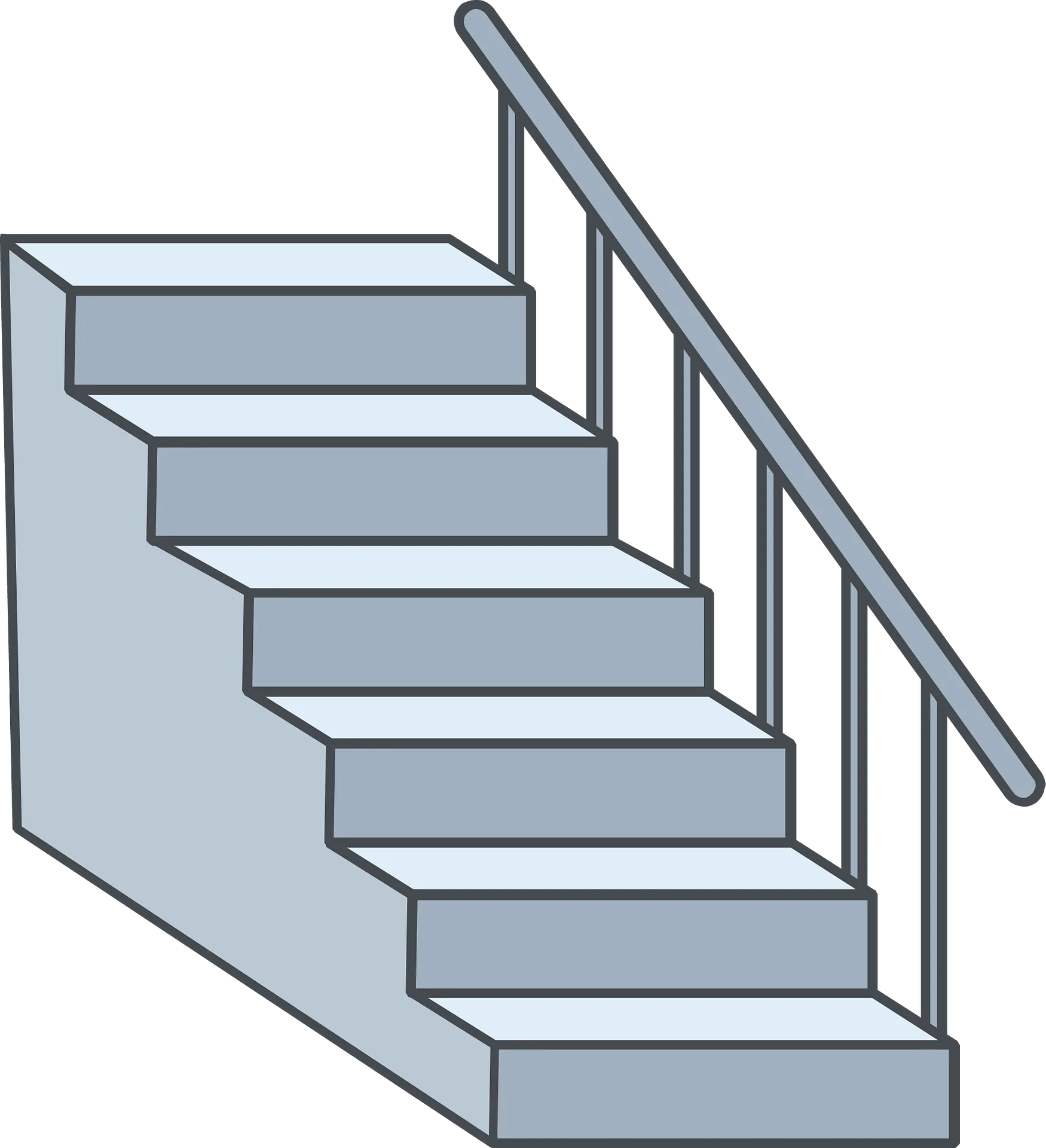 Minimalist Gray Staircase with Handrail Structural Clipart Design