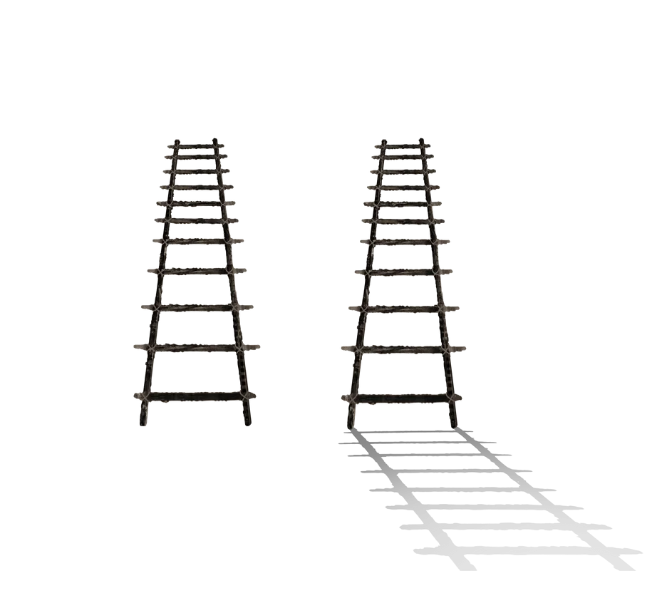 Minimalist Black and White Wooden Ladder Clipart Design with Perspective Shadow
