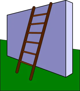 Simple Wooden Ladder Leaning Against Purple Wall Clipart Illustration