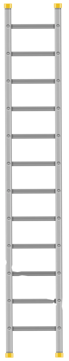 Sturdy Industrial Gray Aluminum Extension Ladder Clipart with Yellow Caps