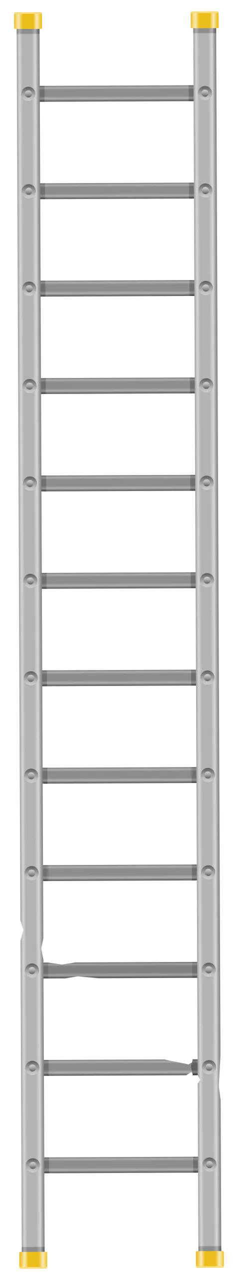 Sturdy Industrial Gray Aluminum Extension Ladder Clipart with Yellow Caps