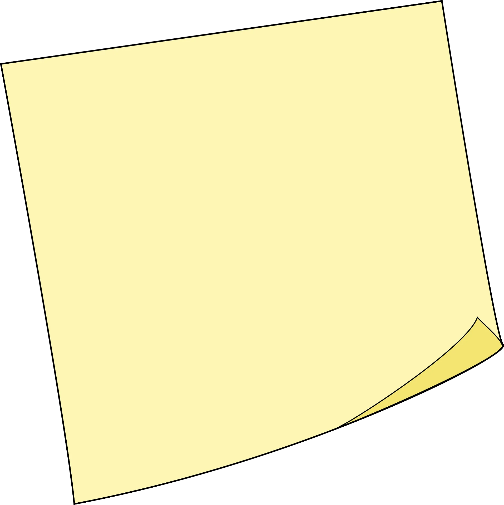 Classic Yellow Sticky Note Clipart with Curled Corner Illustration Design