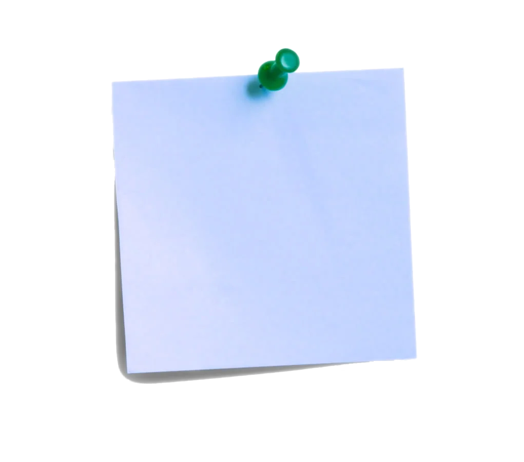 Minimalist Blue Sticky Note Clipart with Emerald Green Pushpin