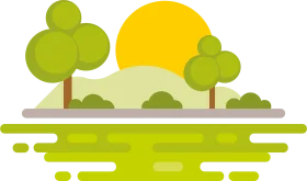 Minimalist Green Landscape Clipart with Sun and Rolling Hills