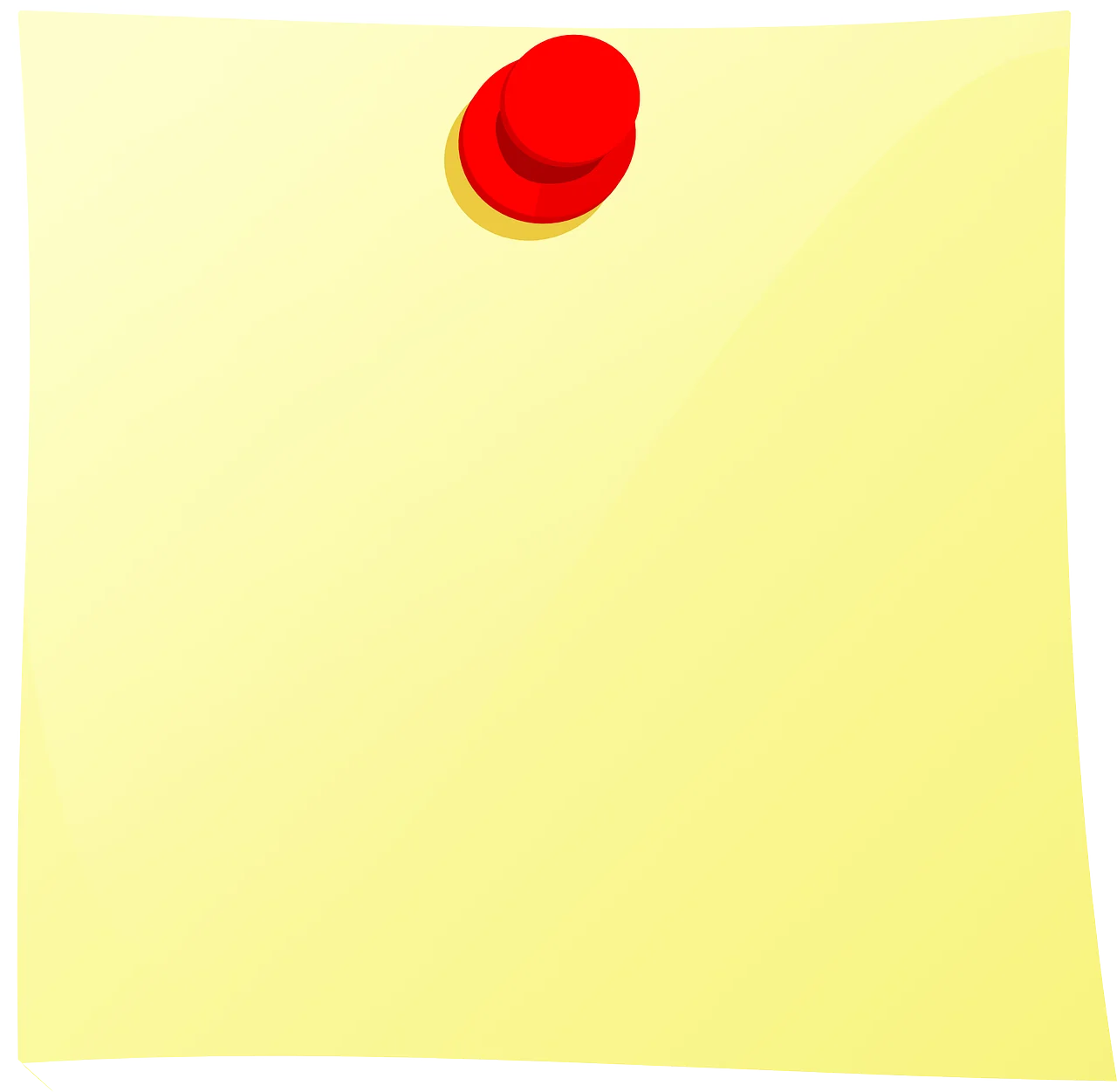 Minimalist Yellow Sticky Note Clipart with Bold Red Pin Accent