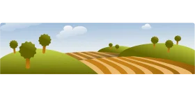Serene Agricultural Countryside Landscape Clipart with Rolling Fields and Trees