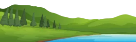 Serene Green Rolling Hills and Evergreen Forest Landscape Clipart Illustration
