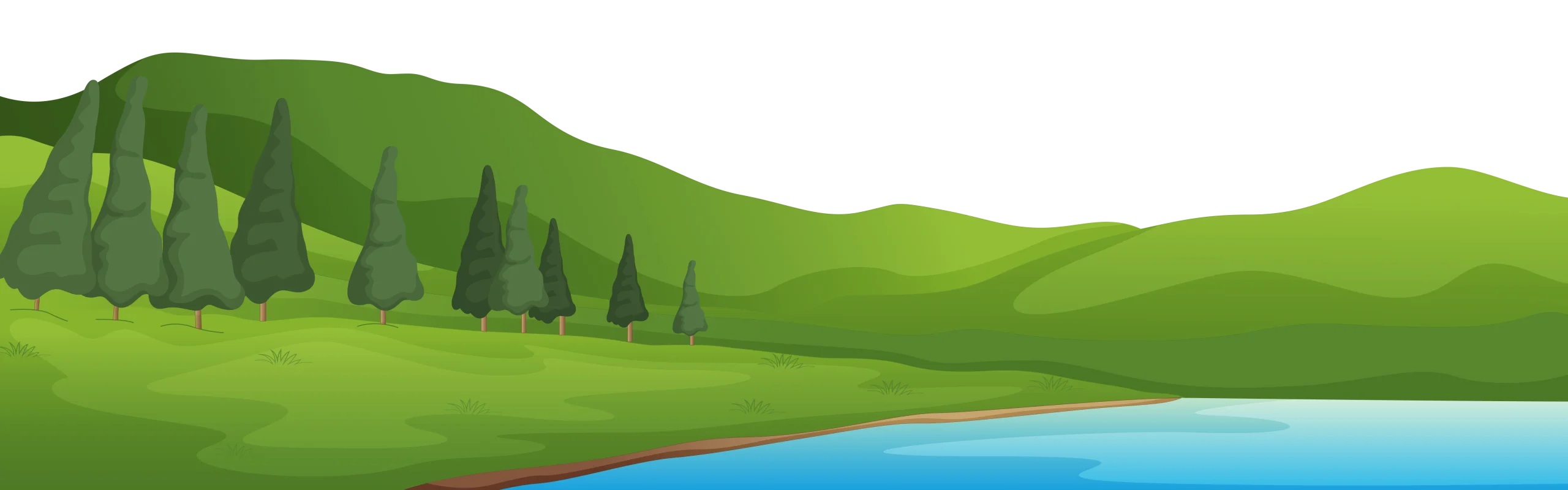 Serene Green Rolling Hills and Evergreen Forest Landscape Clipart Illustration