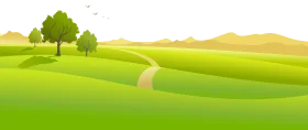 Serene Green Rolling Hills Landscape Clipart with Winding Path and Trees