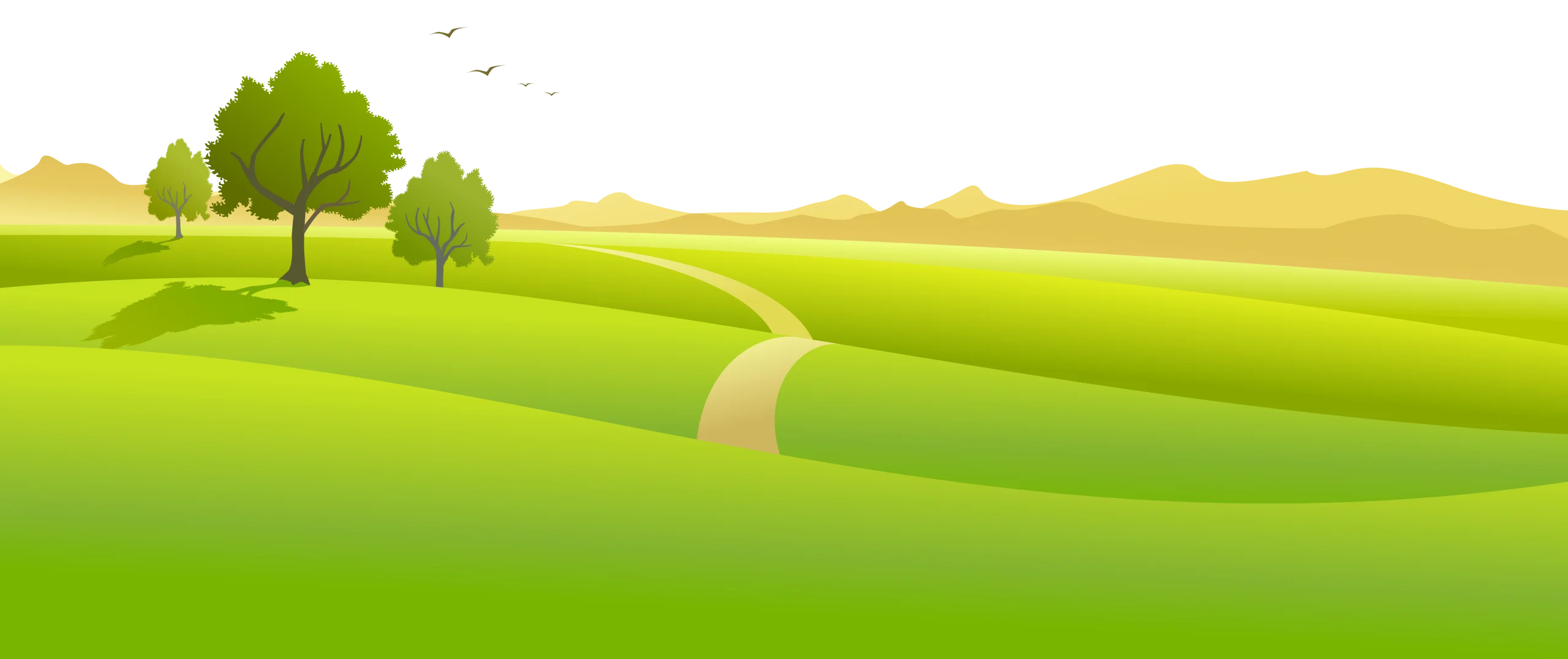 Serene Green Rolling Hills Landscape Clipart with Winding Path and Trees