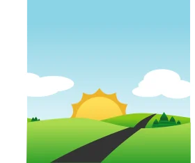 Serene Rolling Countryside Landscape Clipart with Rising Sun