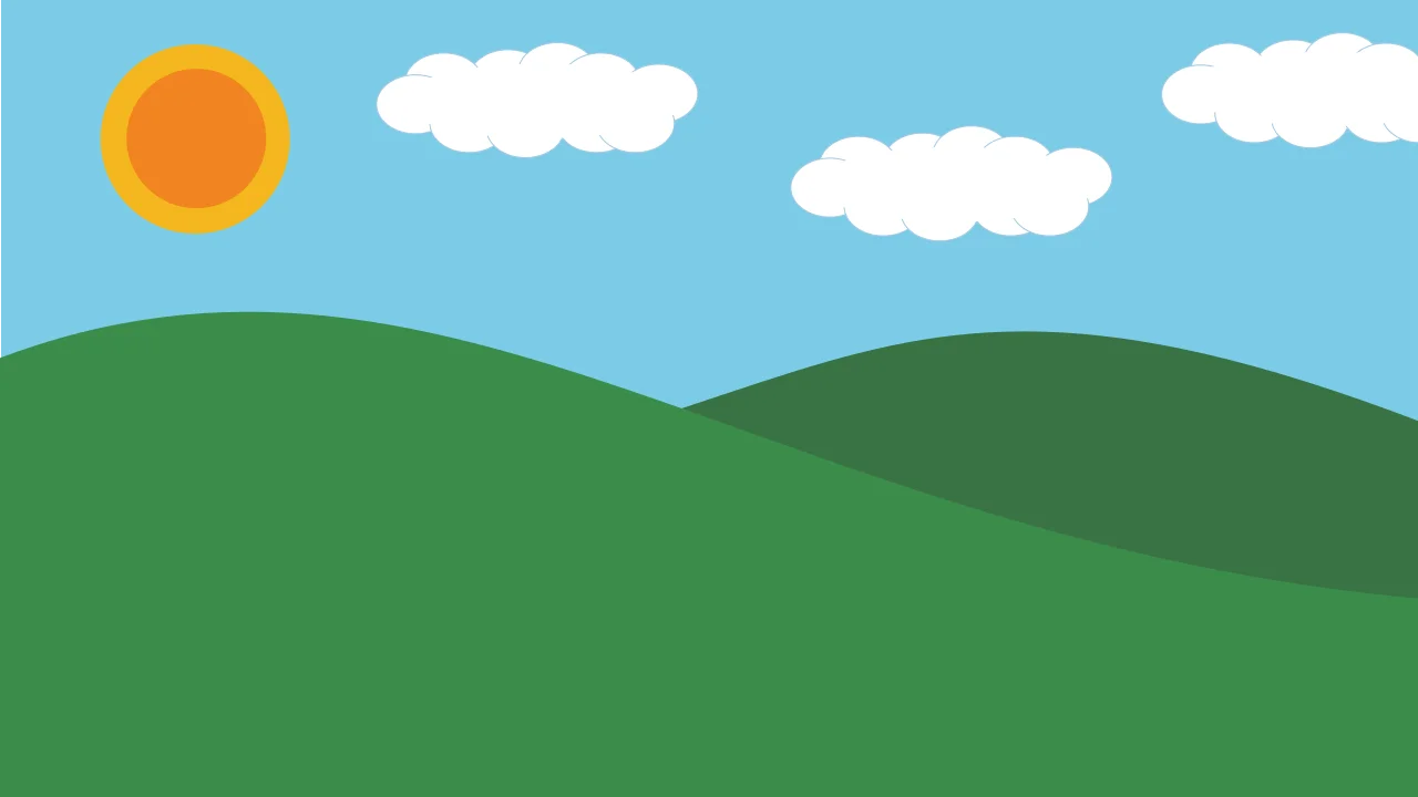 Serene Rolling Green Hills Under Sunny Sky Minimalist Clipart Landscape