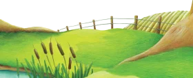 Serene Rural Landscape Clipart with Lush Green Field and Wooden Fence