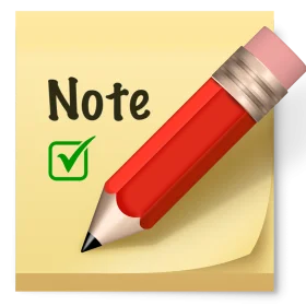 Yellow Sticky Note with Red Pencil Clipart: Capturing Ideas and Checkmarks