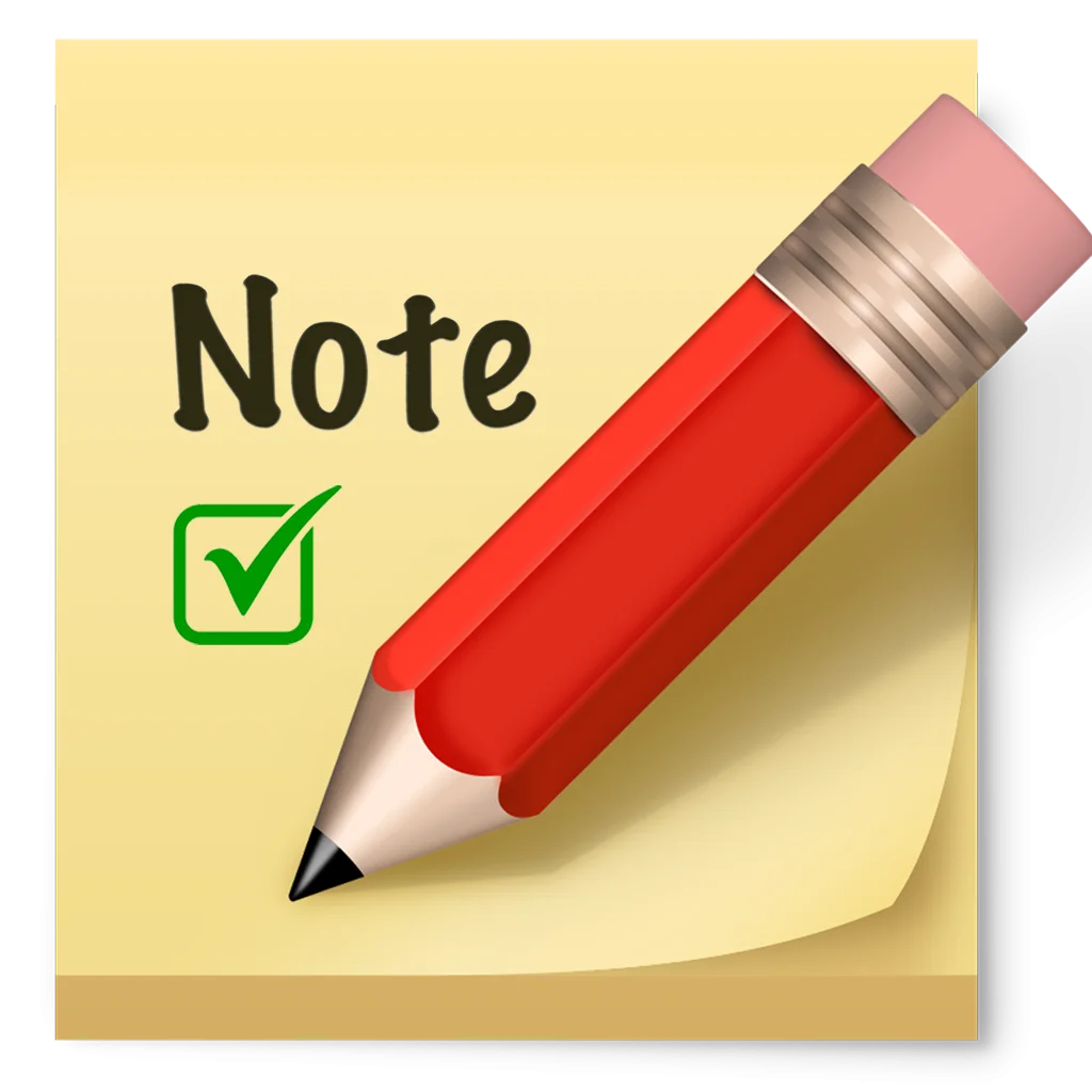 Yellow Sticky Note with Red Pencil Clipart: Capturing Ideas and Checkmarks