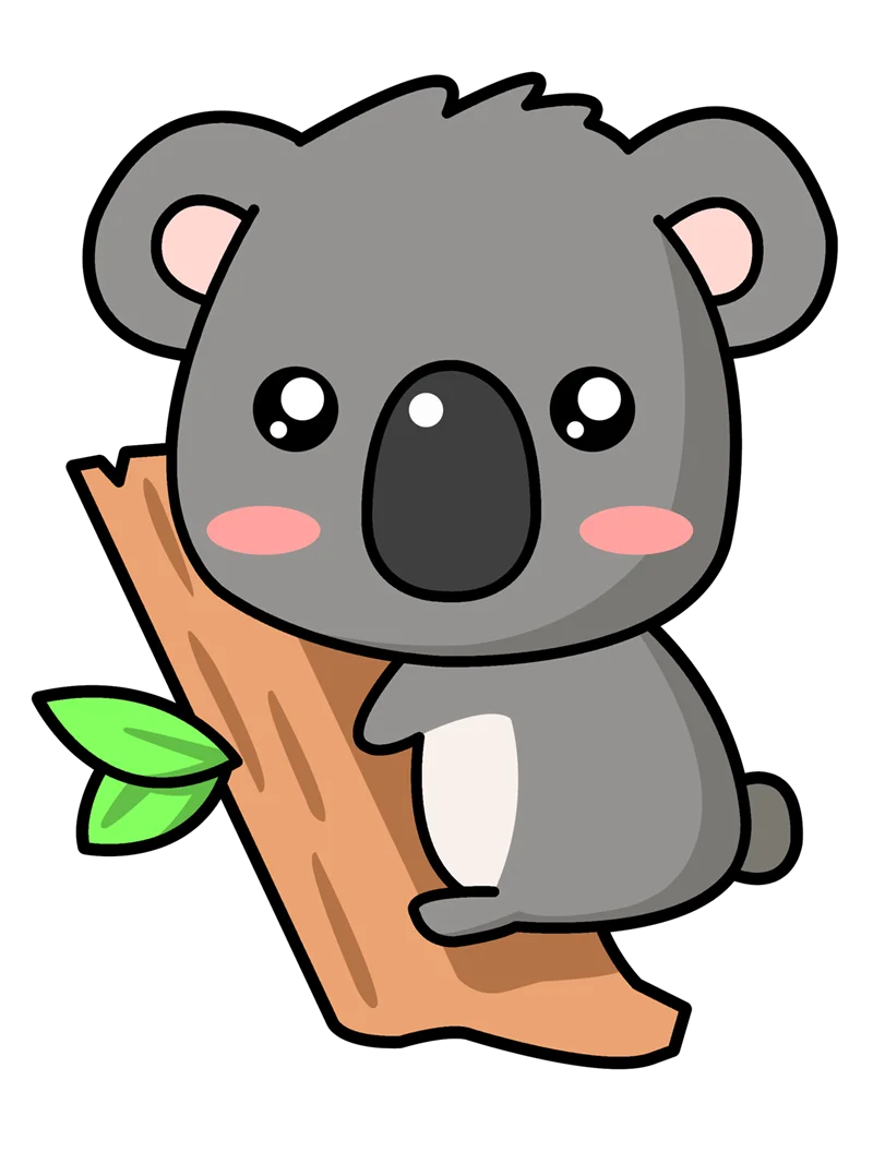 Adorable Cartoon Koala Bear Sitting on Branch Kawaii Clipart Design