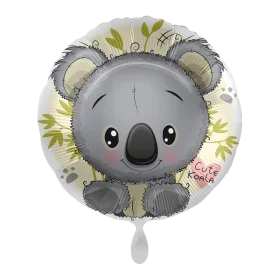 Adorable Gray Koala Balloon Clipart with Soft Pastel Botanical Background