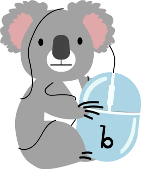 Adorable Gray Koala Bear Clipart with Whimsical Blue Letter B Design