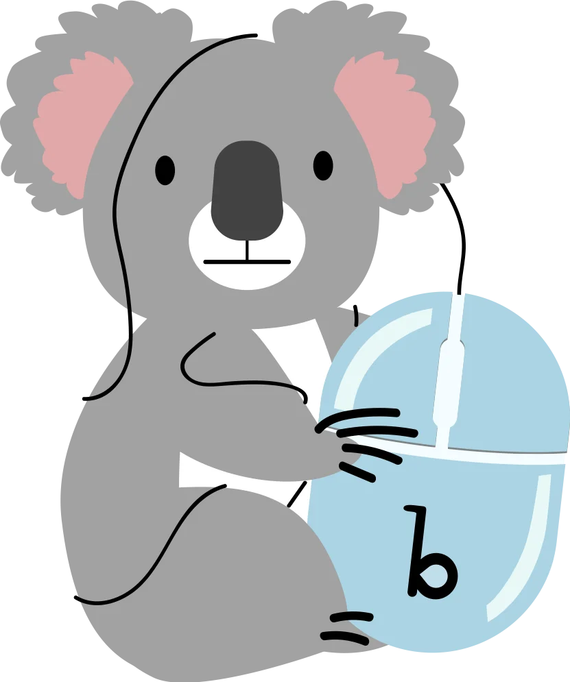 Adorable Gray Koala Bear Clipart with Whimsical Blue Letter B Design