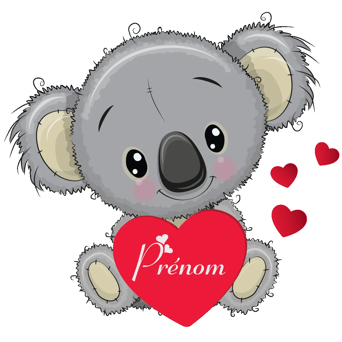 Adorable Gray Koala Bear Holding Heart Clipart with Personalized Name