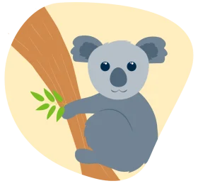 Adorable Gray Koala Bear Sitting on Branch Cartoon Clipart Illustration