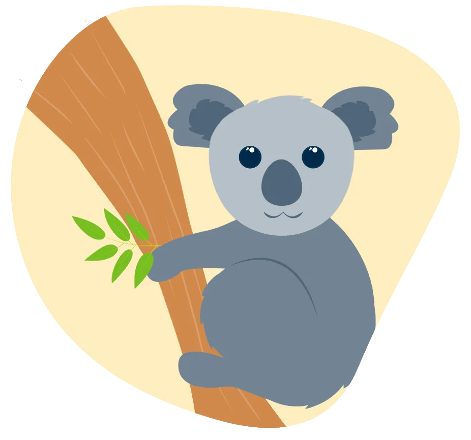 Adorable Gray Koala Bear Sitting on Branch Cartoon Clipart Illustration