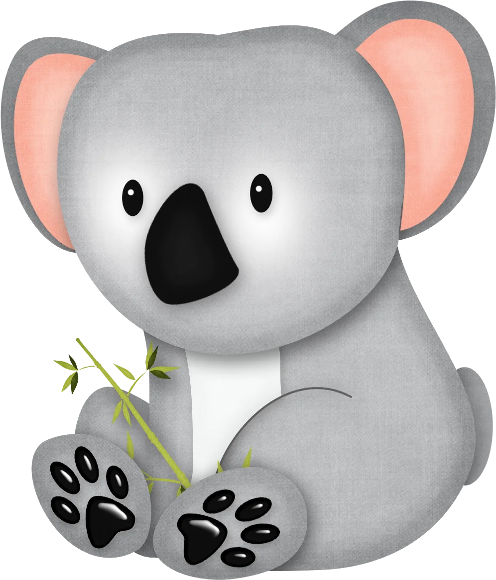 Adorable Gray Koala Bear Sitting with Bamboo Leaf Clipart Illustration