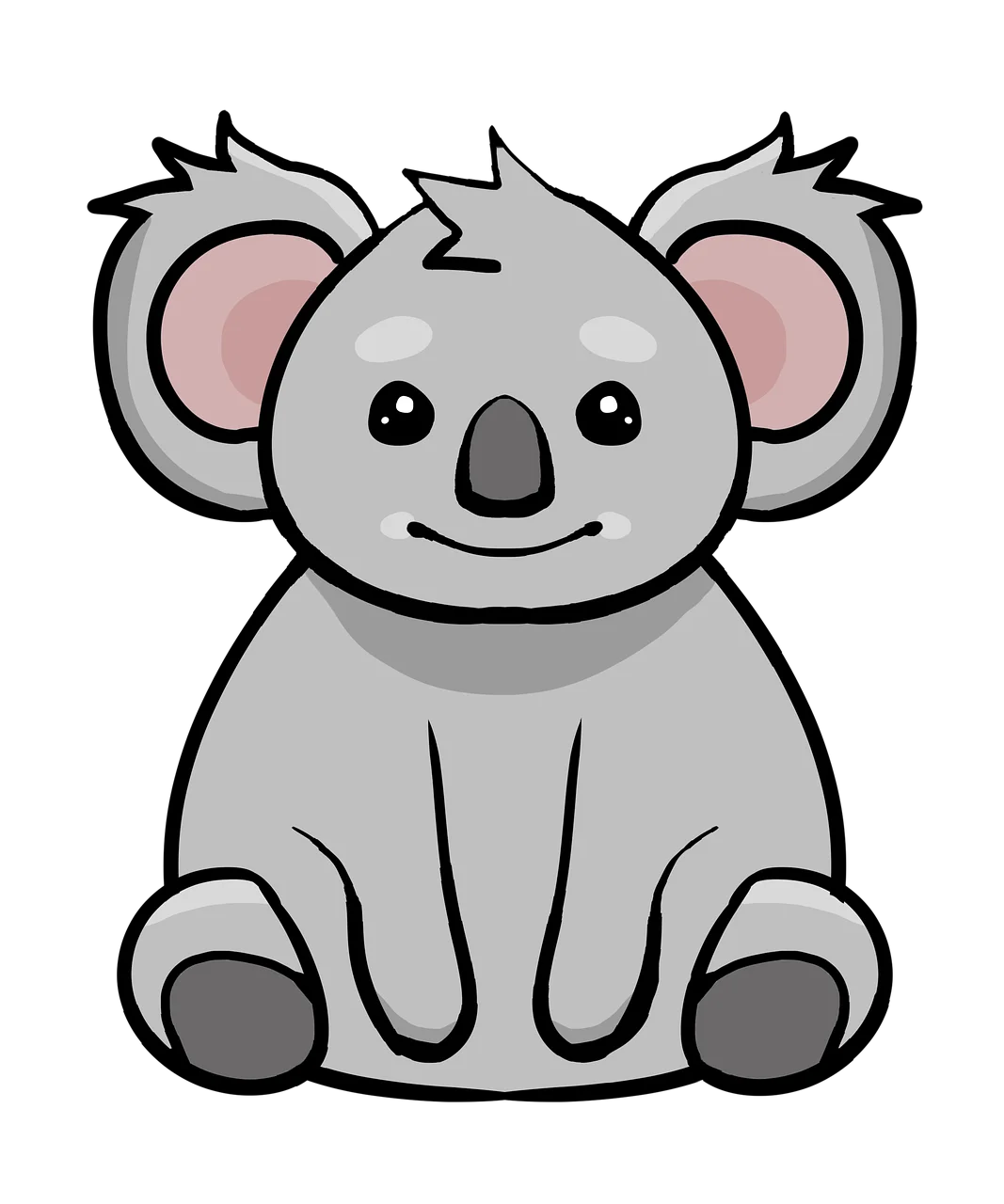 Adorable Gray Koala Clipart: Cute Cartoon Style Marsupial Illustration for Kids