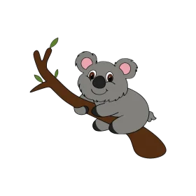 Adorable Gray Koala Sitting on Tree Branch Cute Cartoon Clipart Illustration