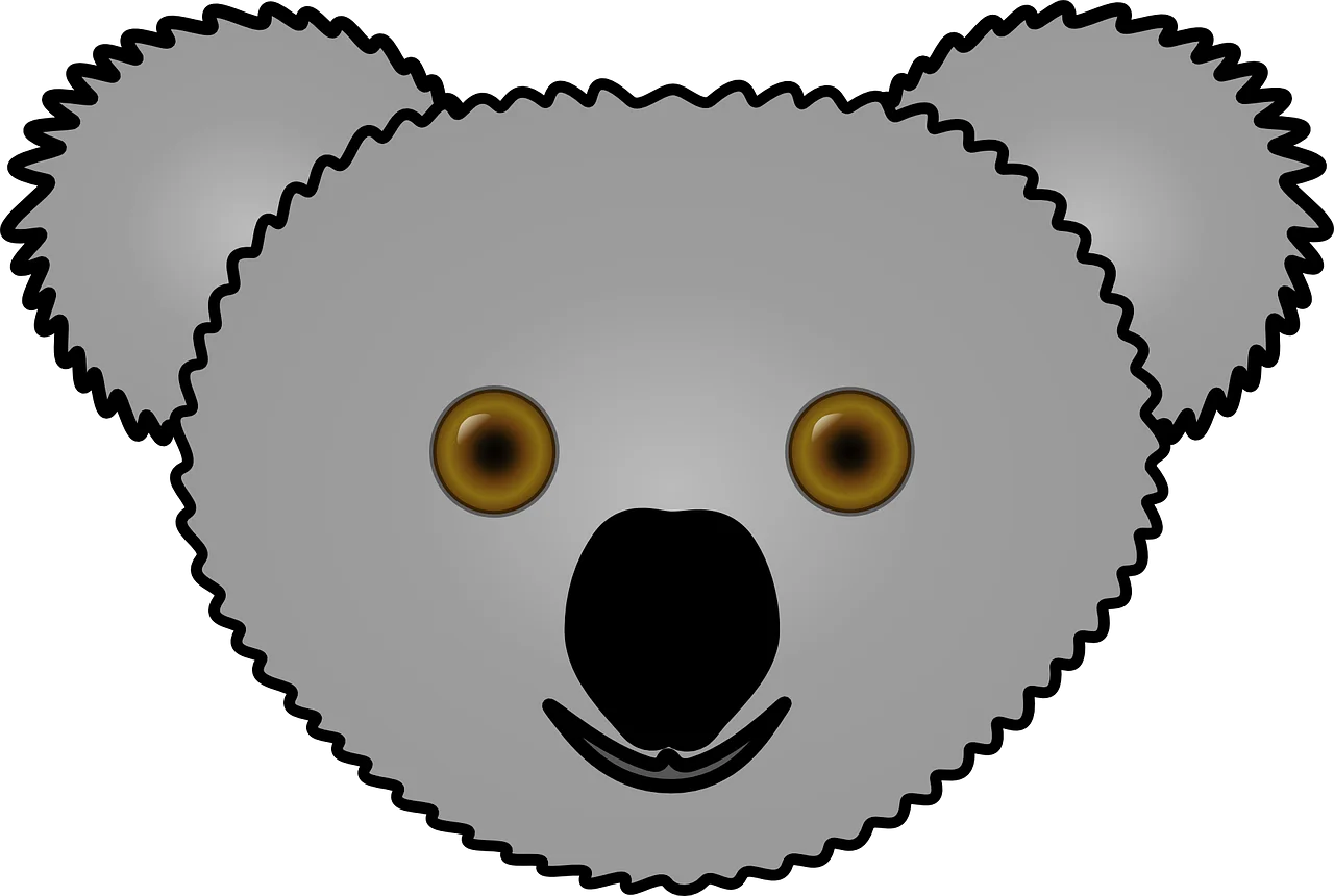 Adorable Grayscale Koala Bear Face Clipart with Soft Textured Outline