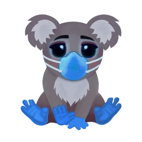 Adorable Koala Clipart Wearing Protective Blue Face Mask and Gloves